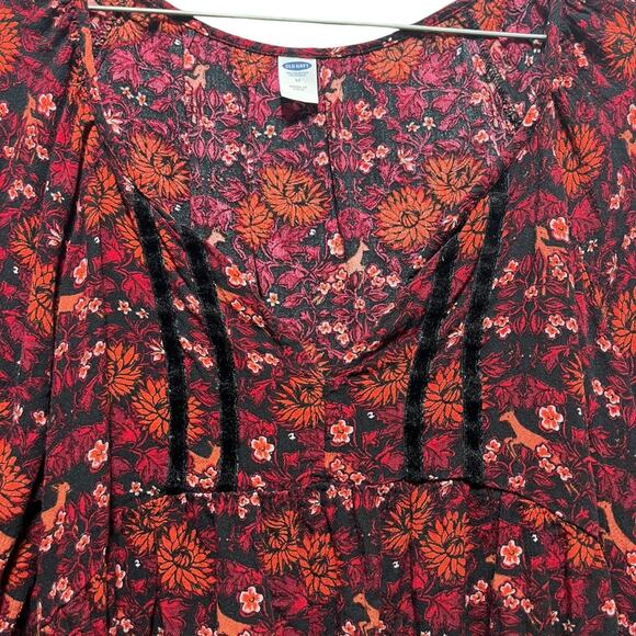 Old Navy Women’s Floral Boho Peasant Blouse M | Long Sleeve Tassel Top - Picture 9 of 14